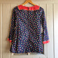 1970s Navy Floral Print Bell Sleeve Blouse