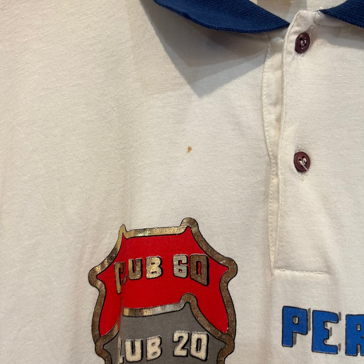 1990s White Print Polo Shirt