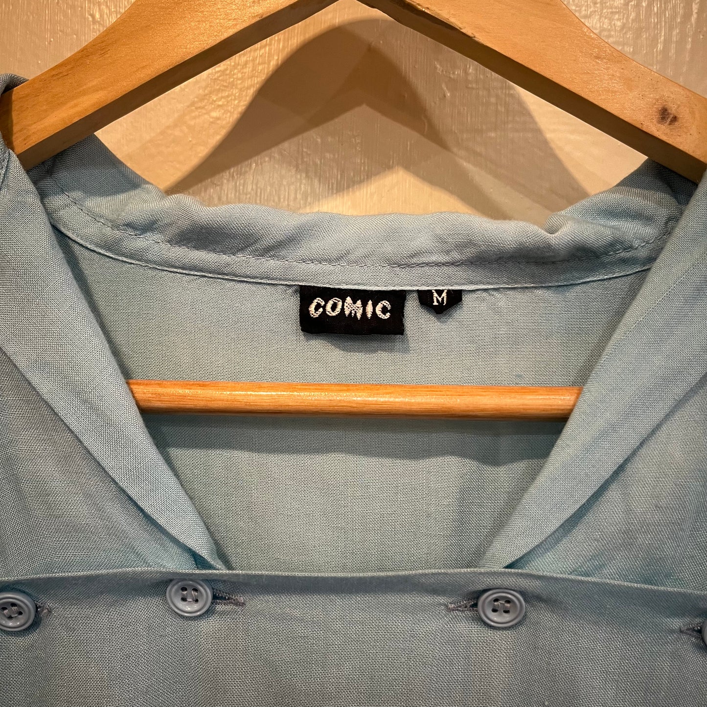 1970s Blue Linen Graphic Detail Button Shirt