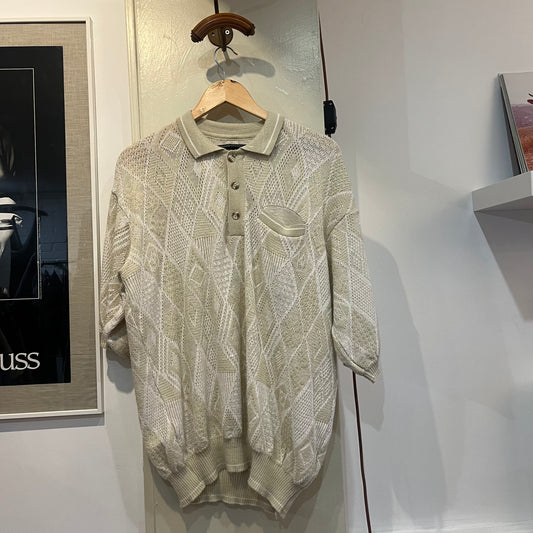 1970s Beige Knitted Polo Shirt