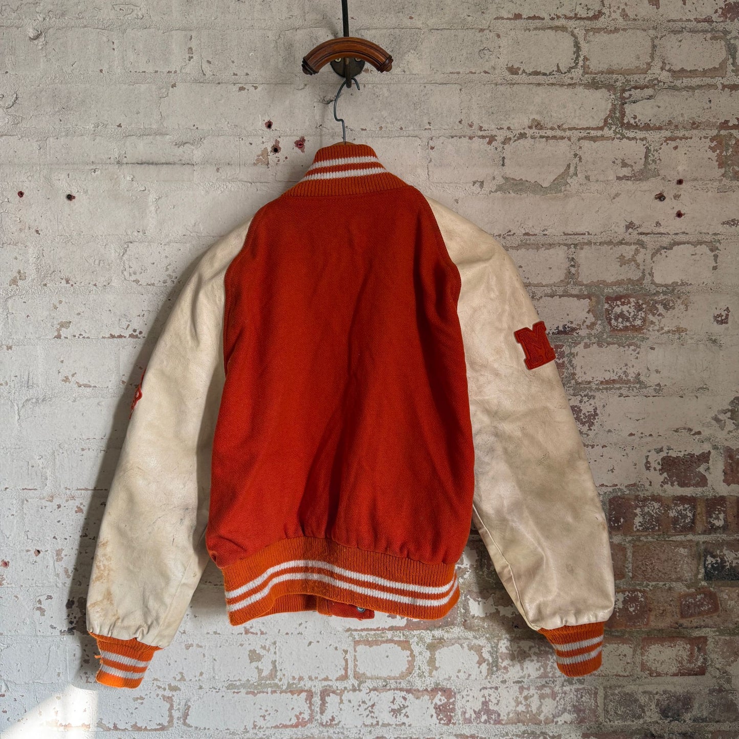 1960s Orange and Cream Wool Leather Varsity College Jacket