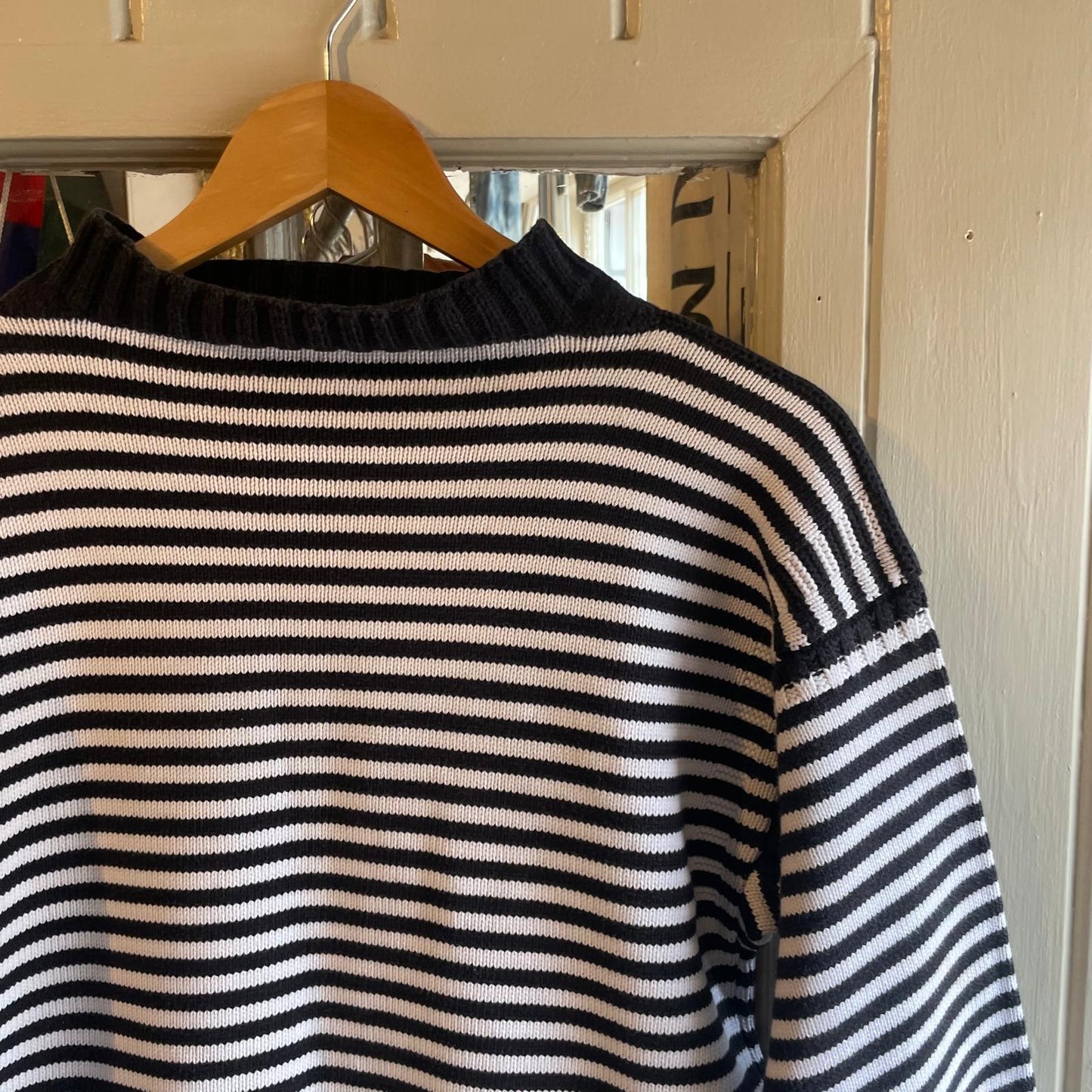190s Black and White Striped Guernsey Cotton Jumper