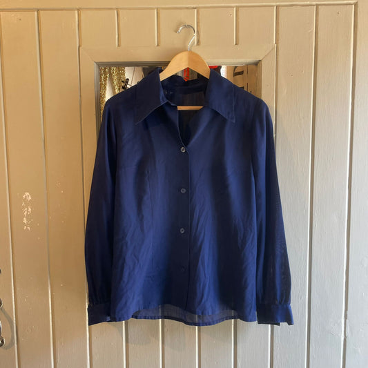 Vintage 70s/80s Navy Cotton Dagger Collar Button Shirt