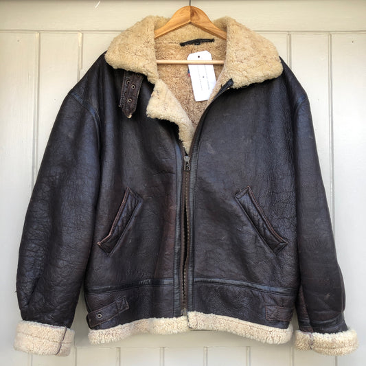 1980s Brown leather Shearling Flight Aviator Jacket