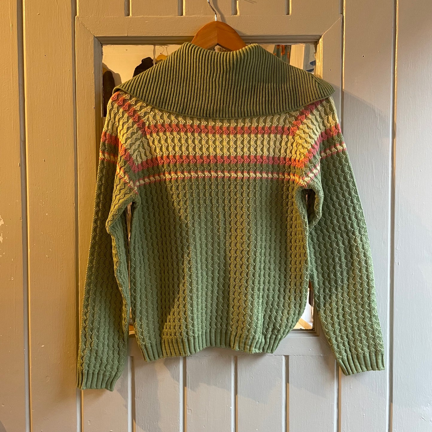 1960s Green Striped Knitted Cardigan Jumper