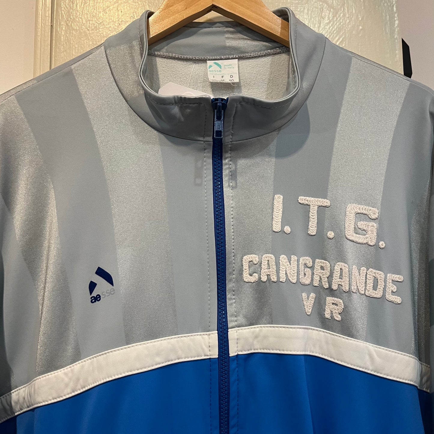 1980s Grey and Blue Track Top