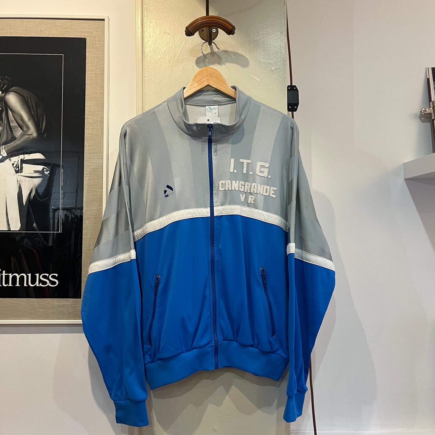1980s Grey and Blue Track Top