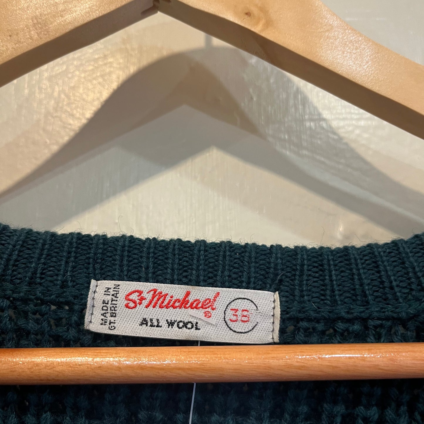 1960s Dark Green Knitted V-neck St Michaels Jumper