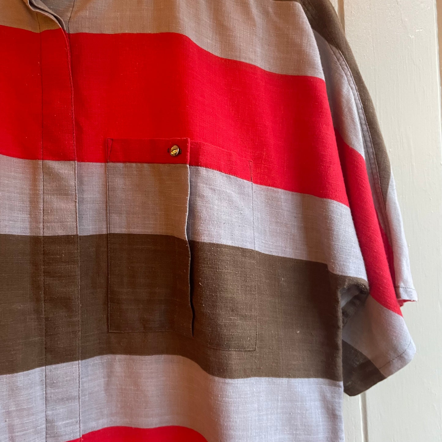 1970s Striped Cotton Button Shirt Blouse