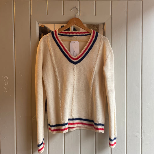 1970s Cream V Neck Cricket Jumper