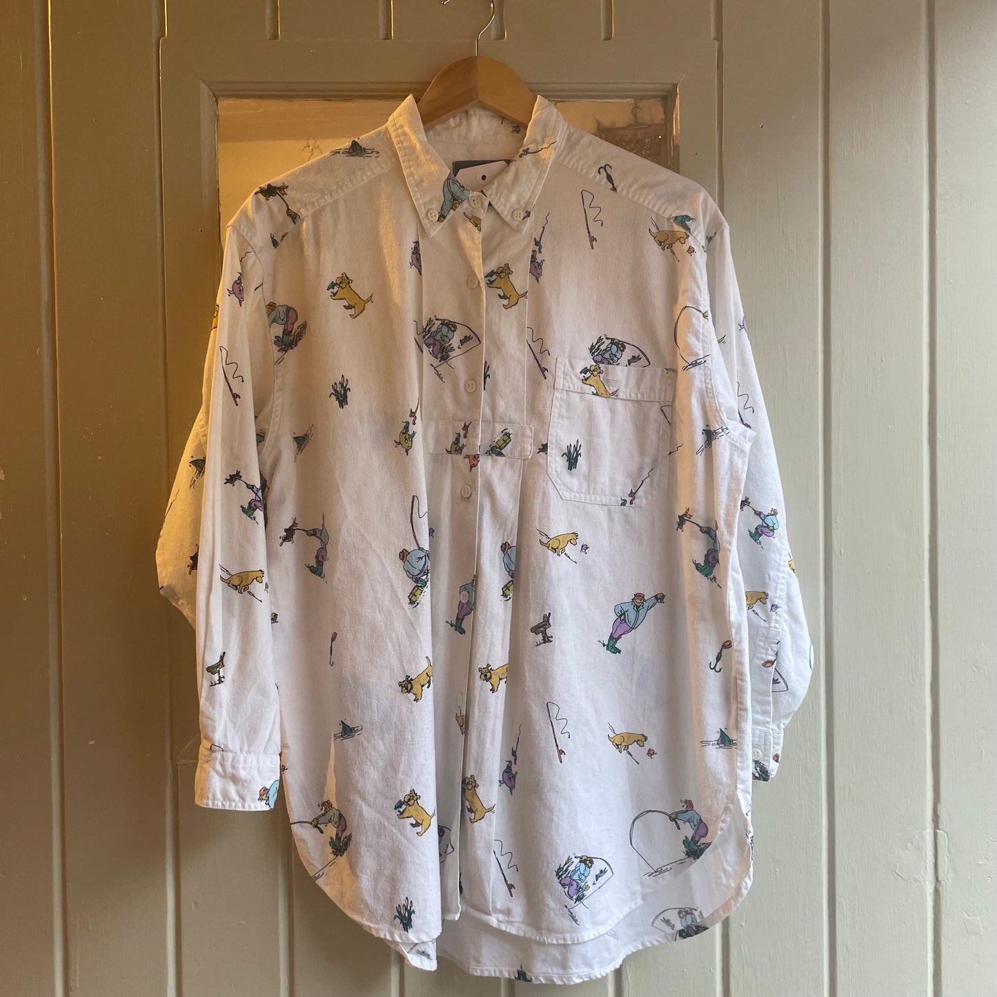 1990s White Graphic French Connection Button Shirt