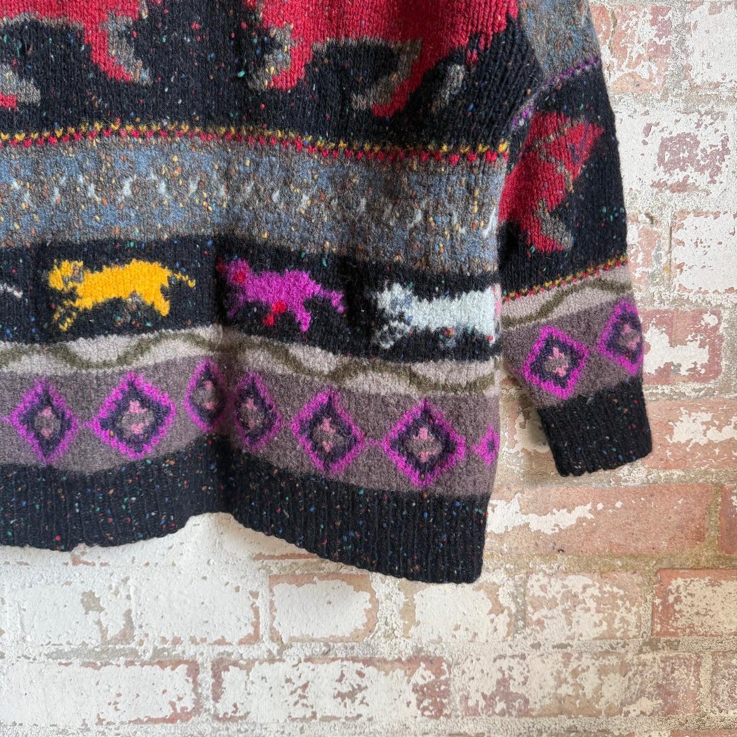 1980s Black Patterned Knitted Jumper