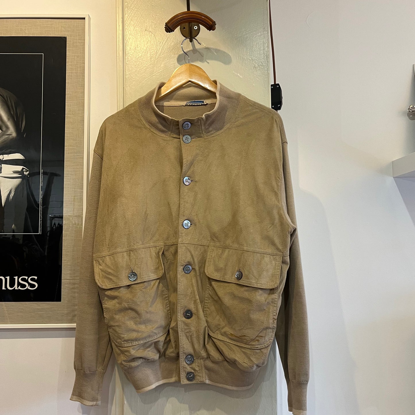 1960s Beige Italian Button Up Suede Jacket