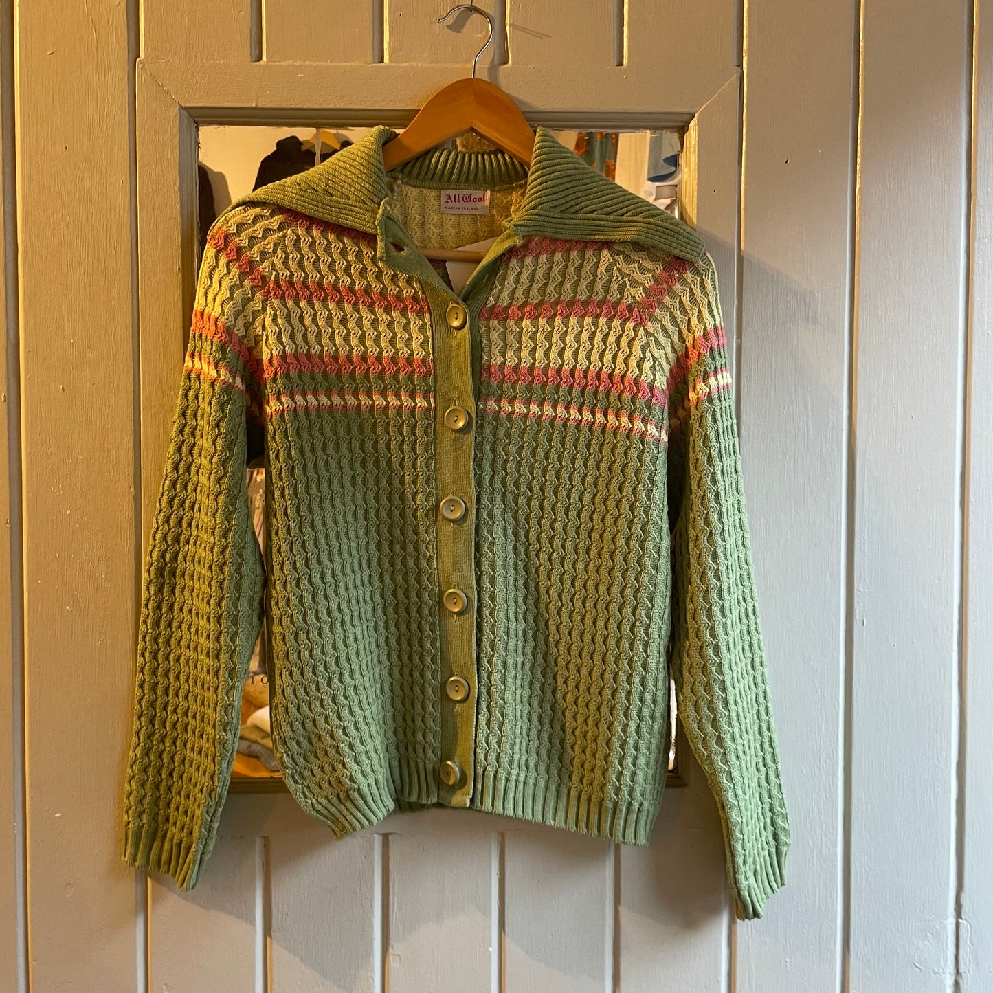 1960s Green Striped Knitted Cardigan Jumper