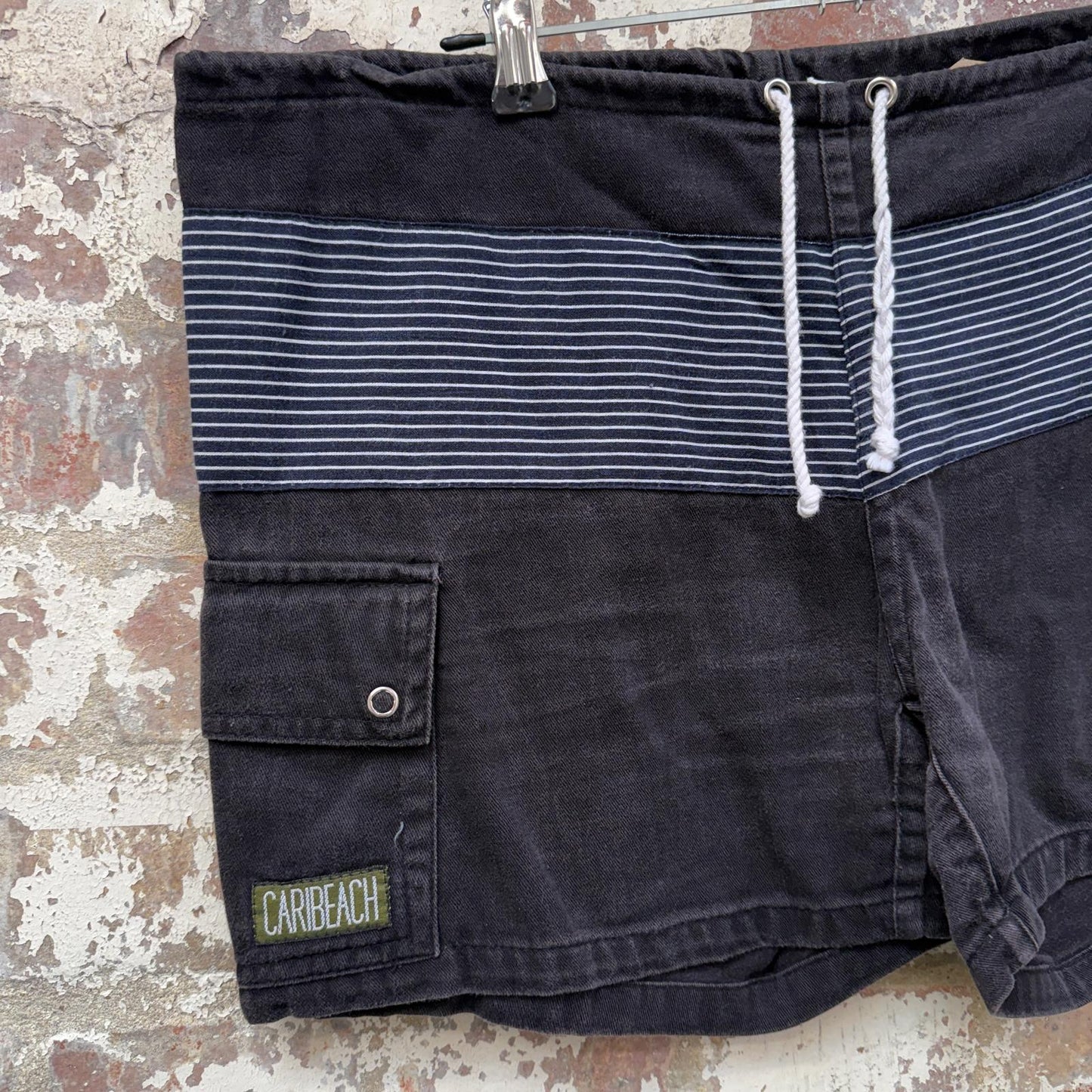 1980s Black Striped Board Shorts