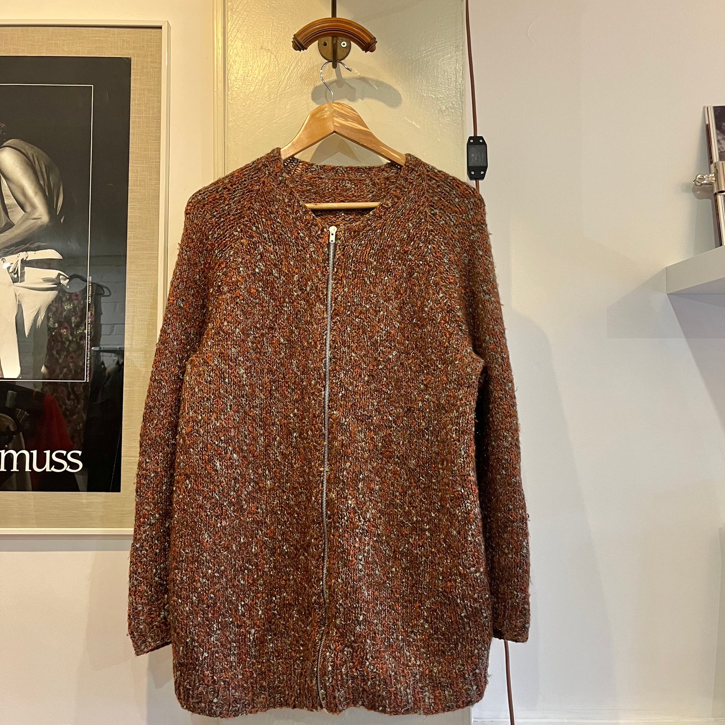 1970s Brown Wool Knitted Zip Up Cardigan Jumper