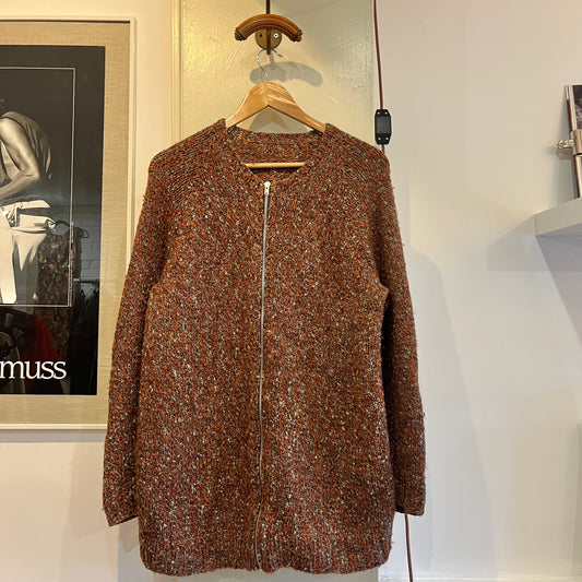 1970s Brown Wool Knitted Zip Up Cardigan Jumper
