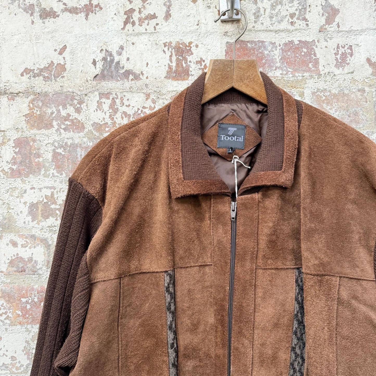 1970s Suede Leather Tootal Cardigan Jumper