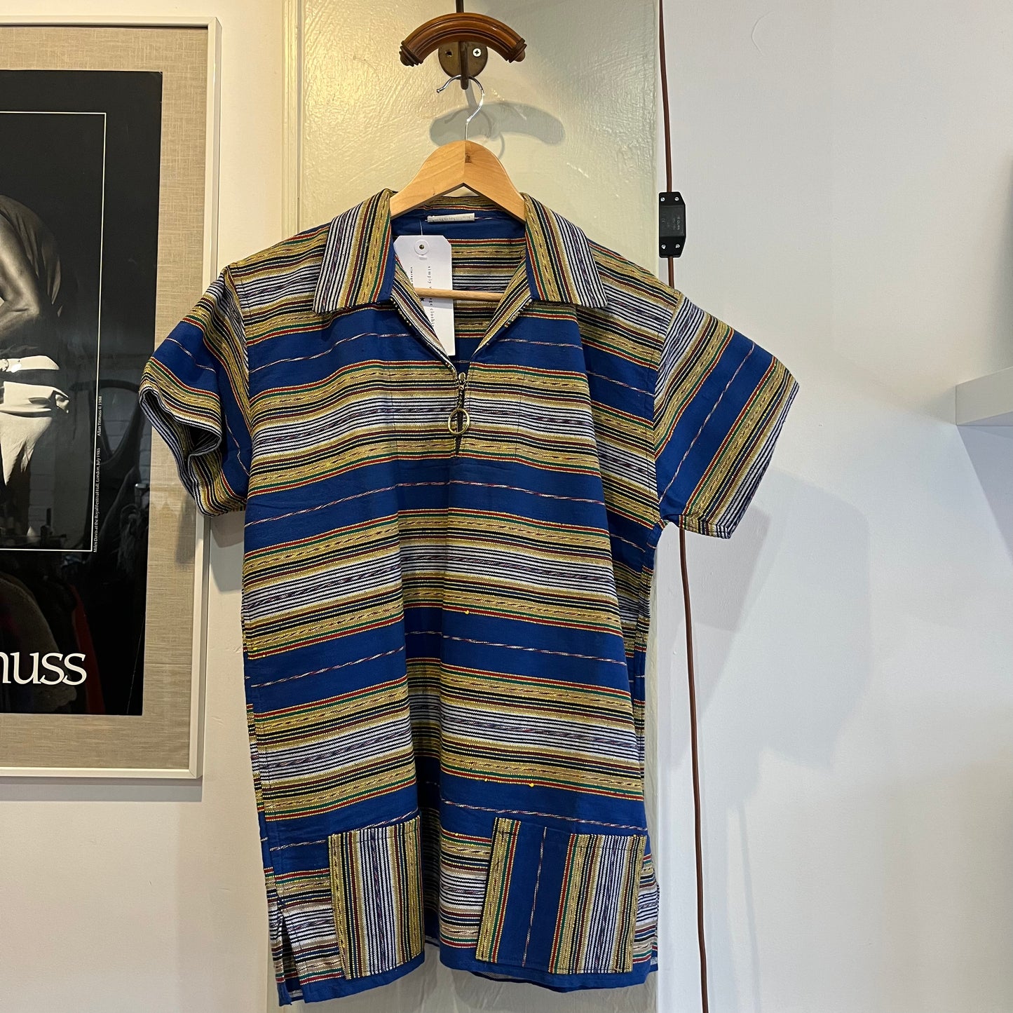 1970s Greek Cotton Striped Smock Zip Shirt