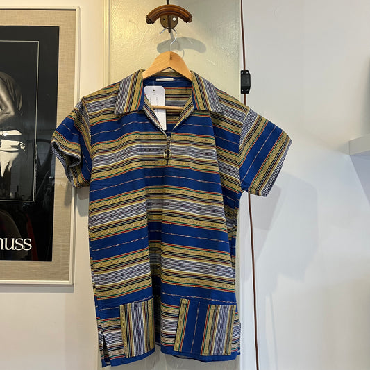 1970s Greek Cotton Striped Smock Zip Shirt