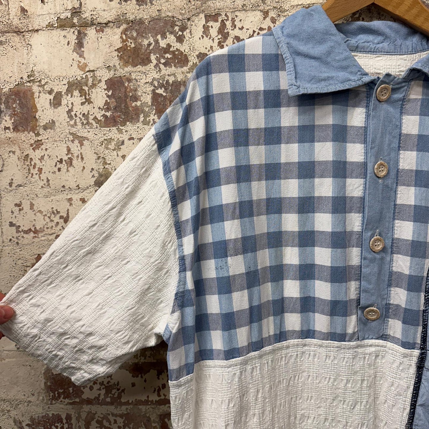 1980s White Checkered Short Sleeve Shirt