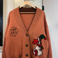 1980s Orange Graphic Knitted Cardigan Jumper
