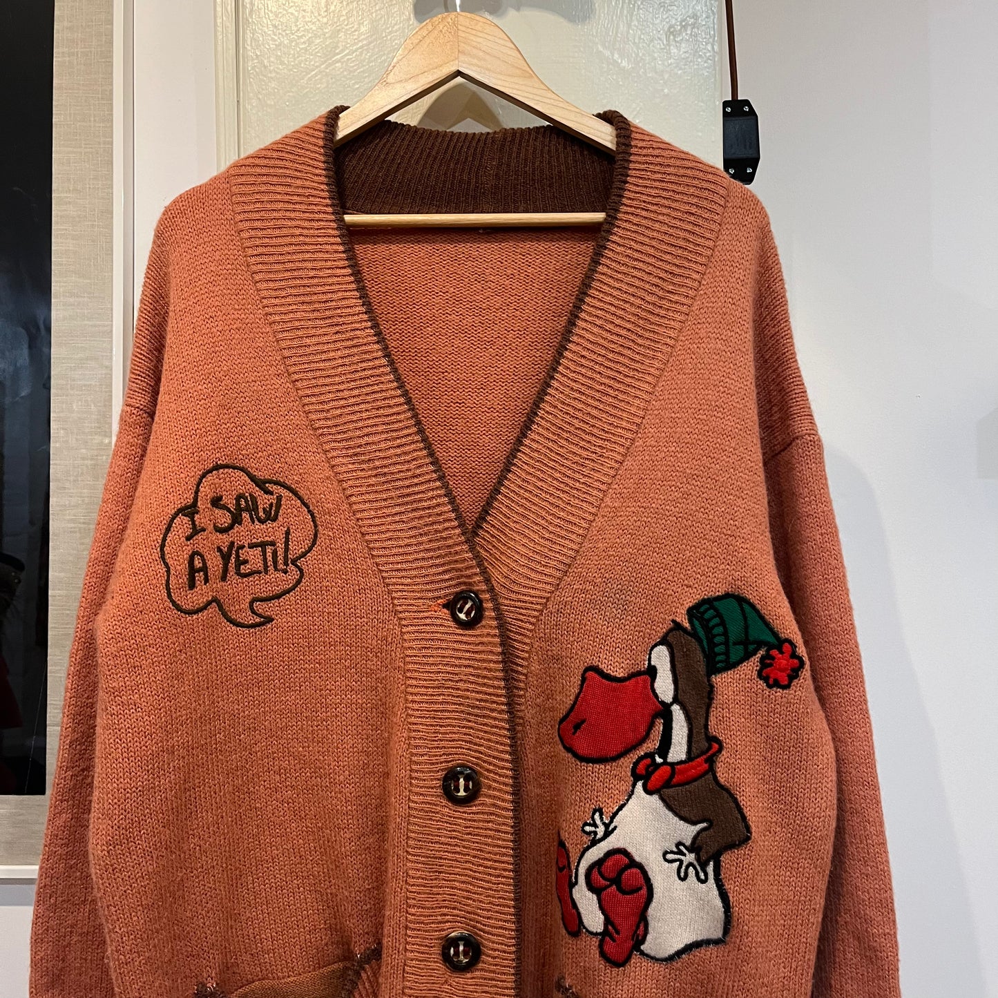 1980s Orange Graphic Knitted Cardigan Jumper