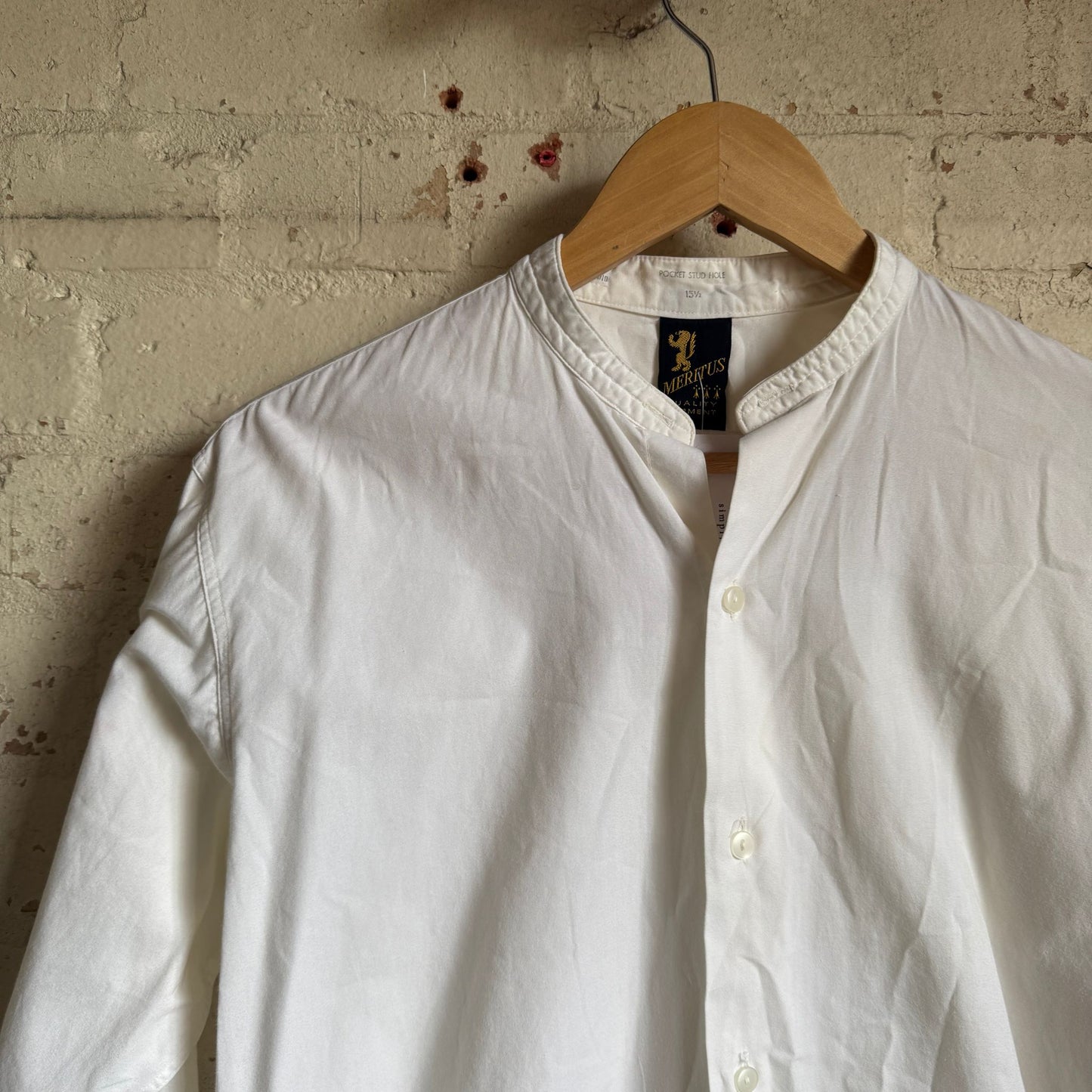 1940s White British Collarless Formal Shirt