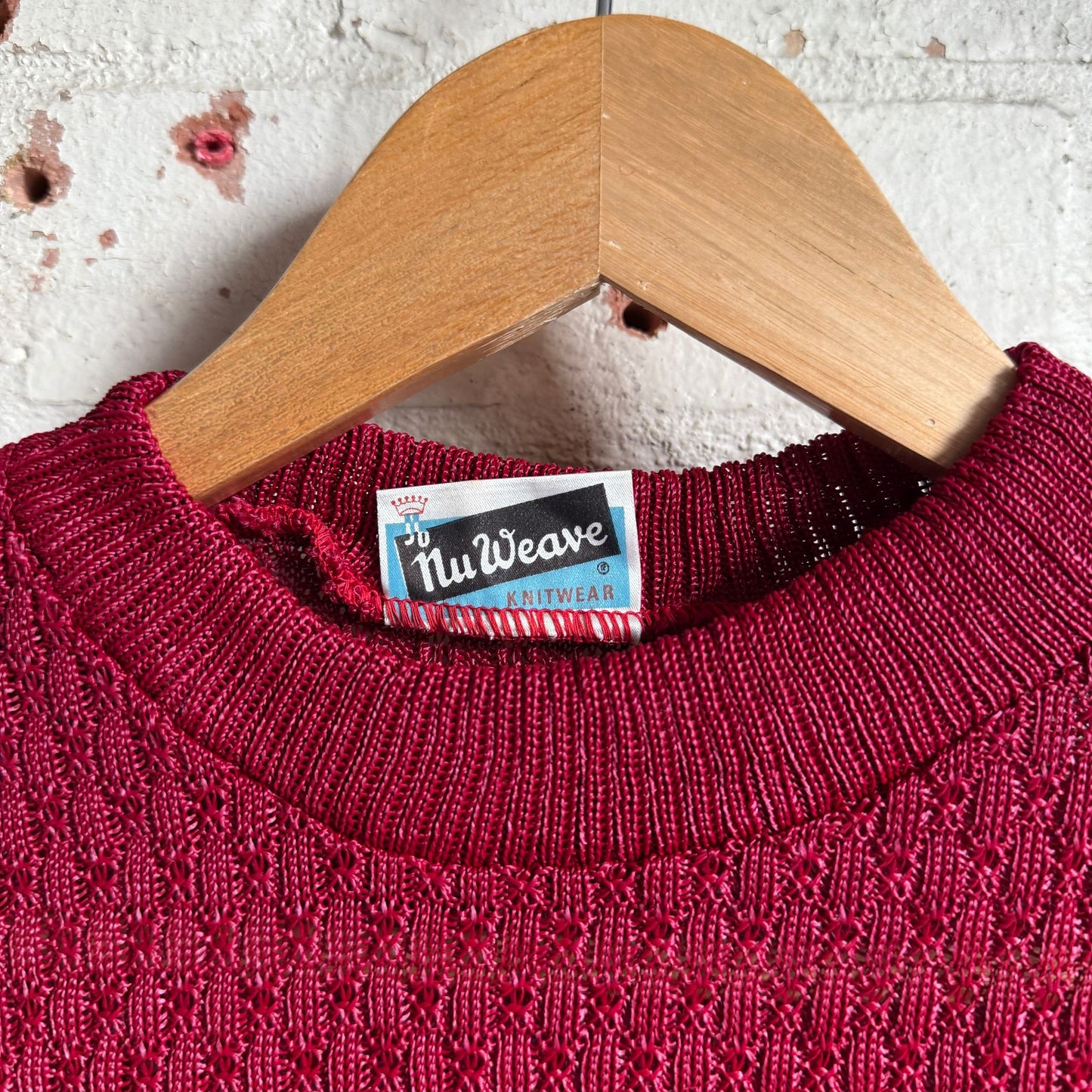 1960s 1970s Burgundy Rayon Knitted T-Shirt Top