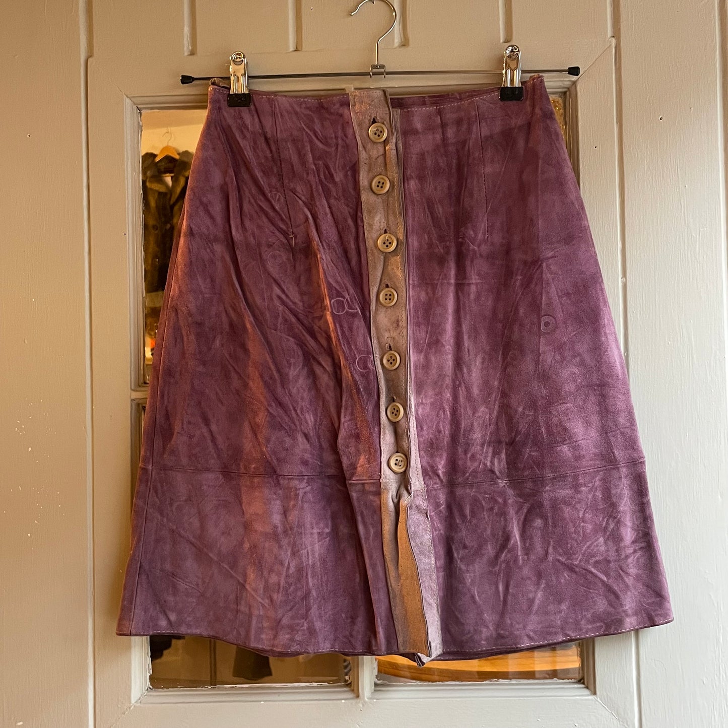 1970s 1980s Purple Suede Leather Skirt