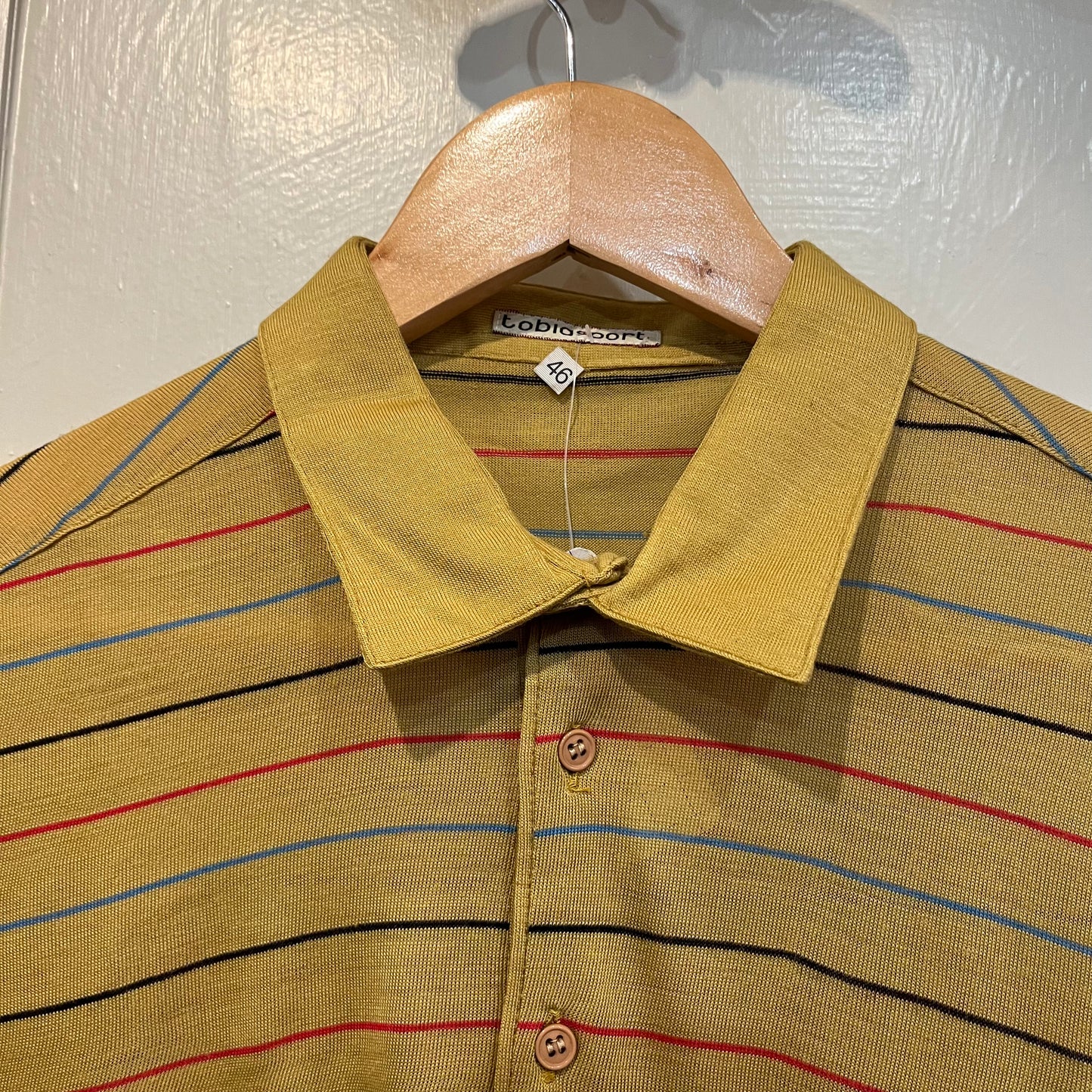 1980s Mustard Striped Polo Shirt Top