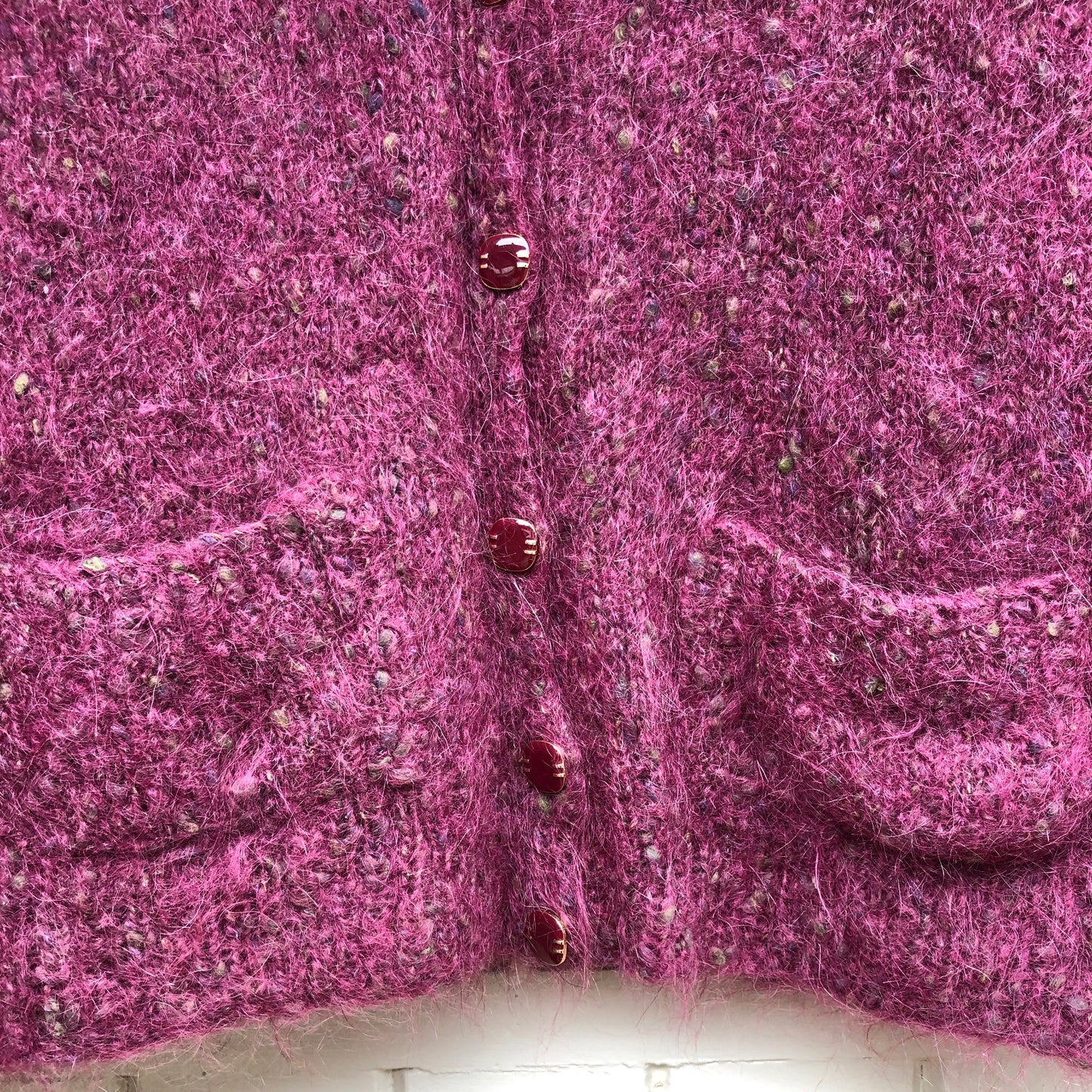1970s Maroon Mohair Knitted Cardigan Jumper