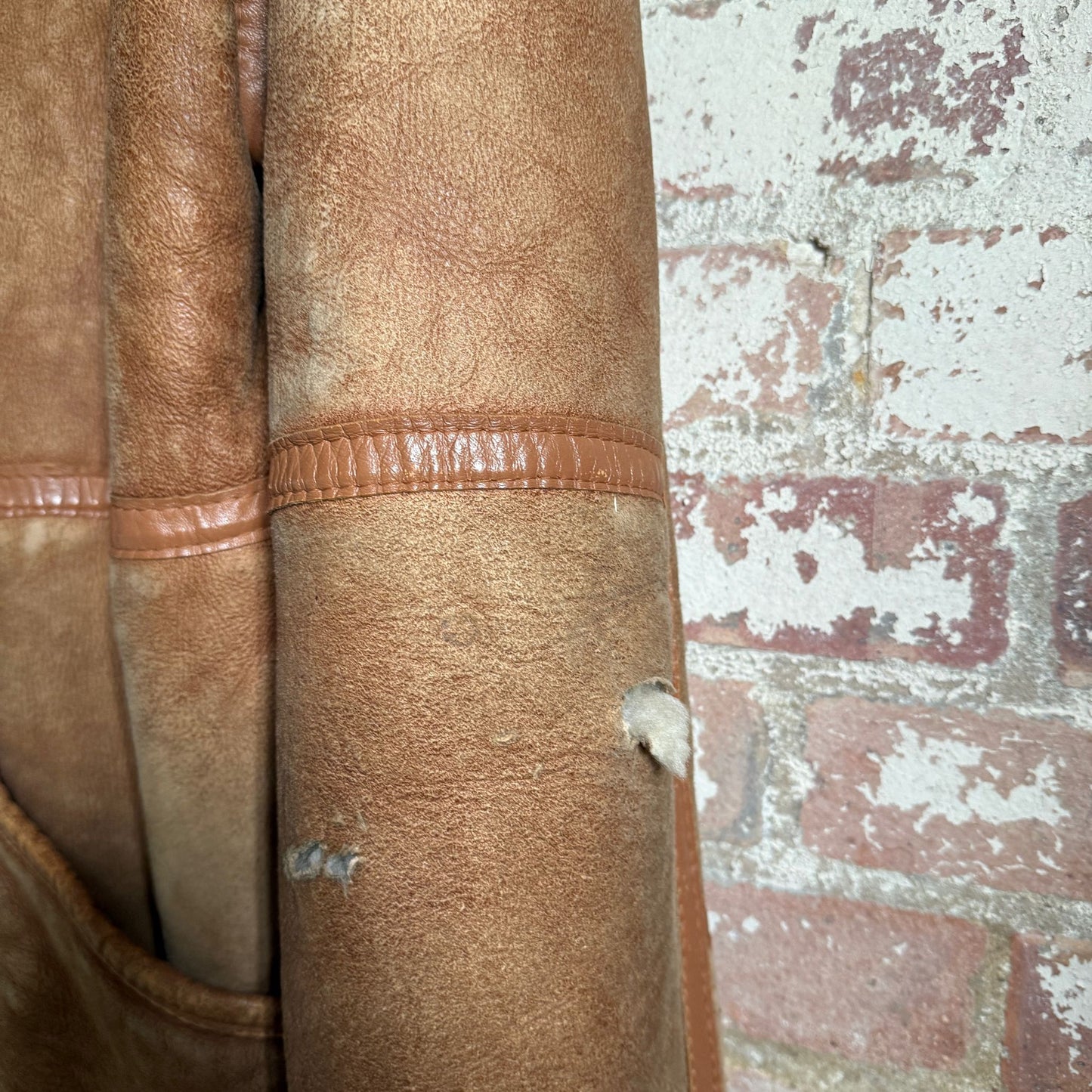 1970s Brown Leather Shearling Coat Jacket