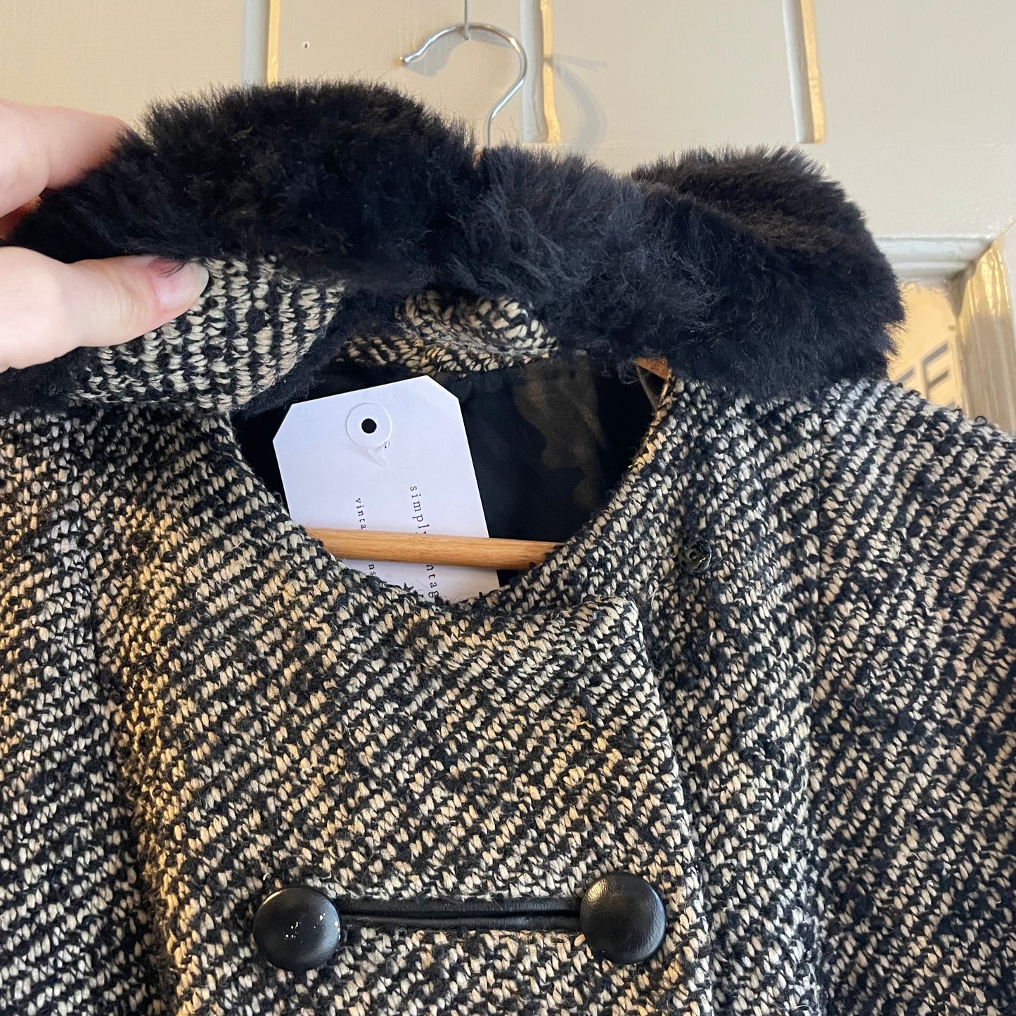1960s Black and White Wool Long Double Breasted Coat