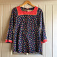 1970s Navy Floral Print Bell Sleeve Blouse