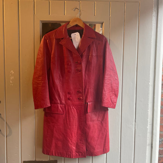 1970s Red Leather Button Long Jacket