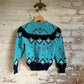 1960s Turquoise Knitted Patterned British Jumper