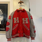 1970s Red and Grey Leather Varsity College Bomber Jacket