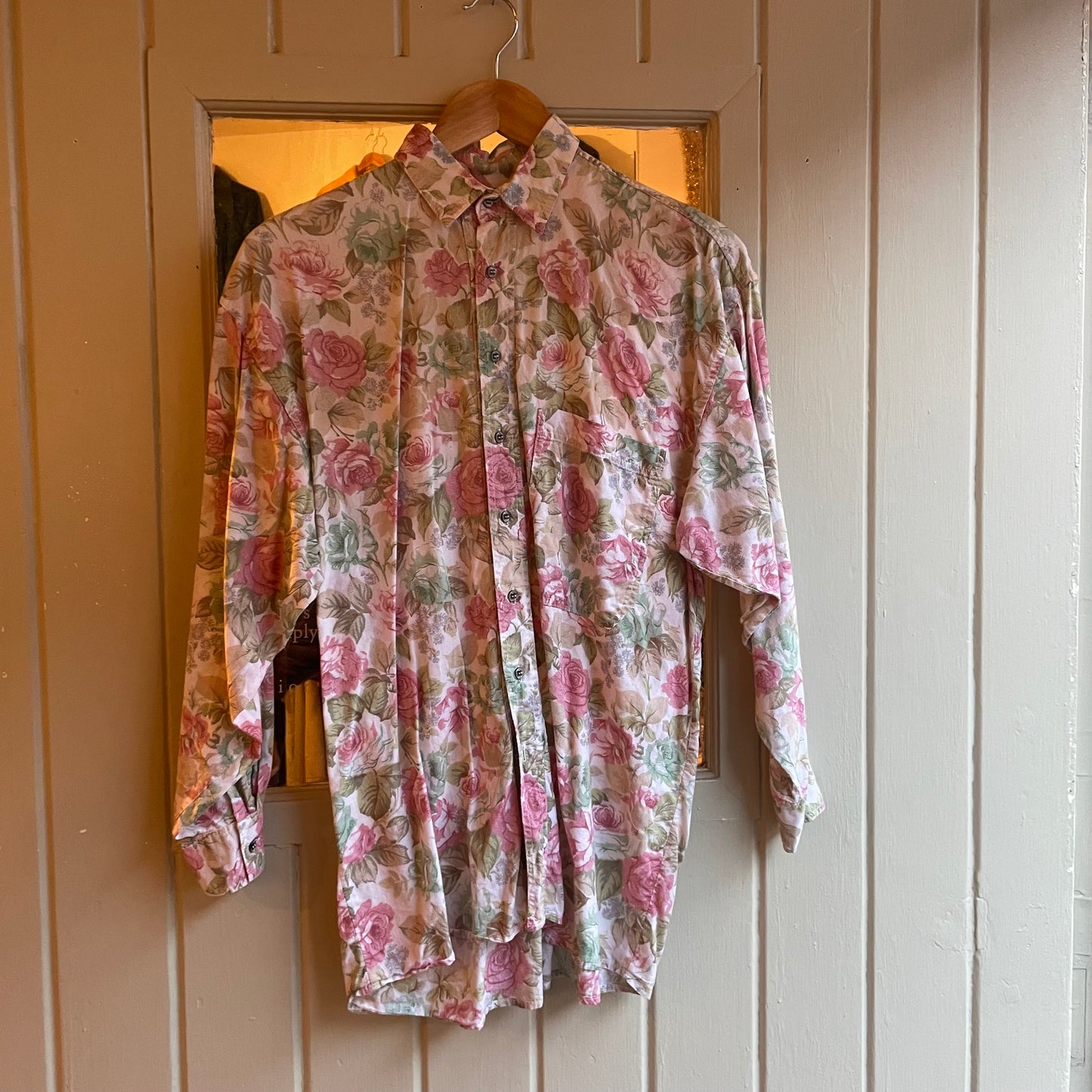 1980s Pink Floral Button Up Shirt Blouse