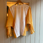 1980s White and Yellow Linen Button Blouse