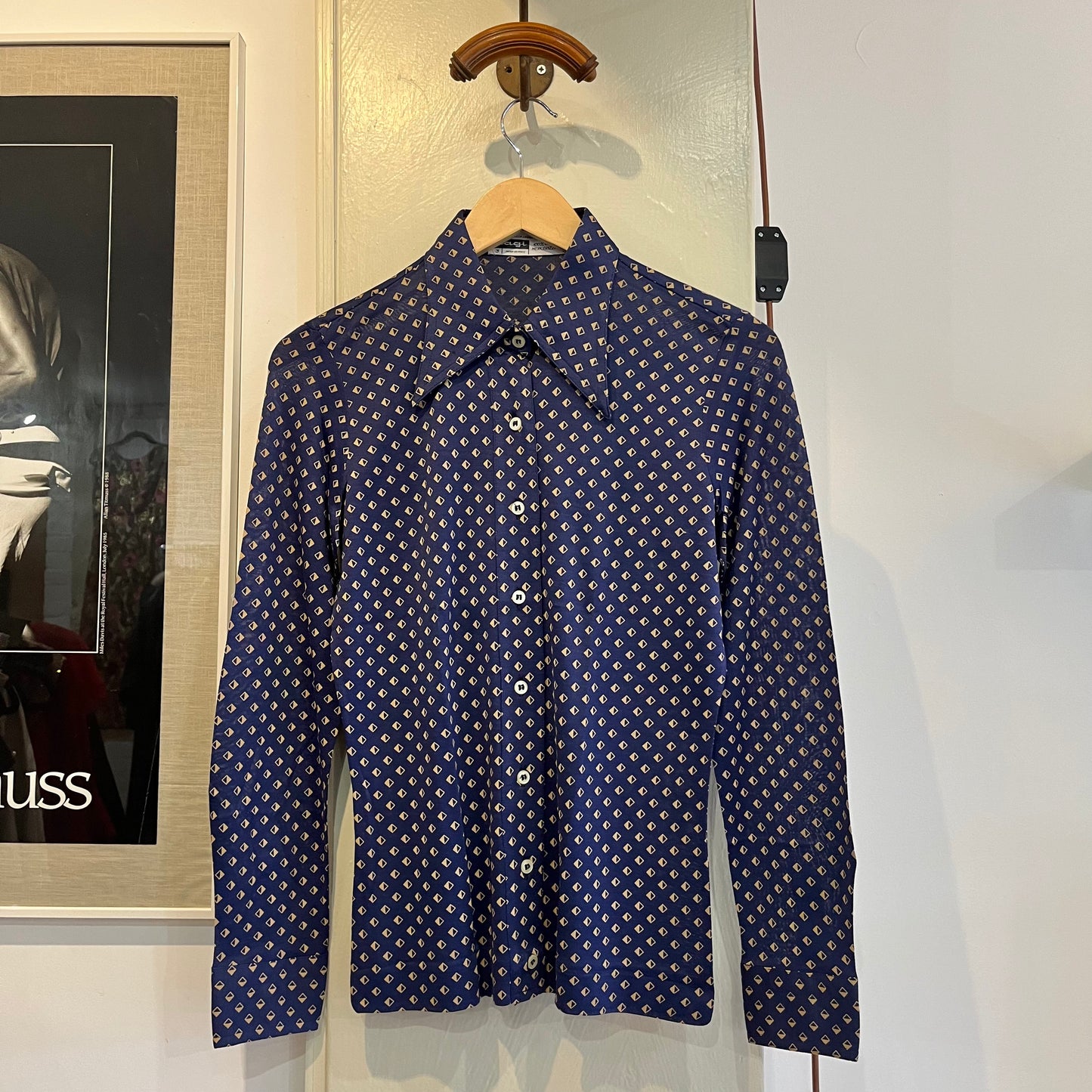 1970s Patterned Dagger Collar Shirt