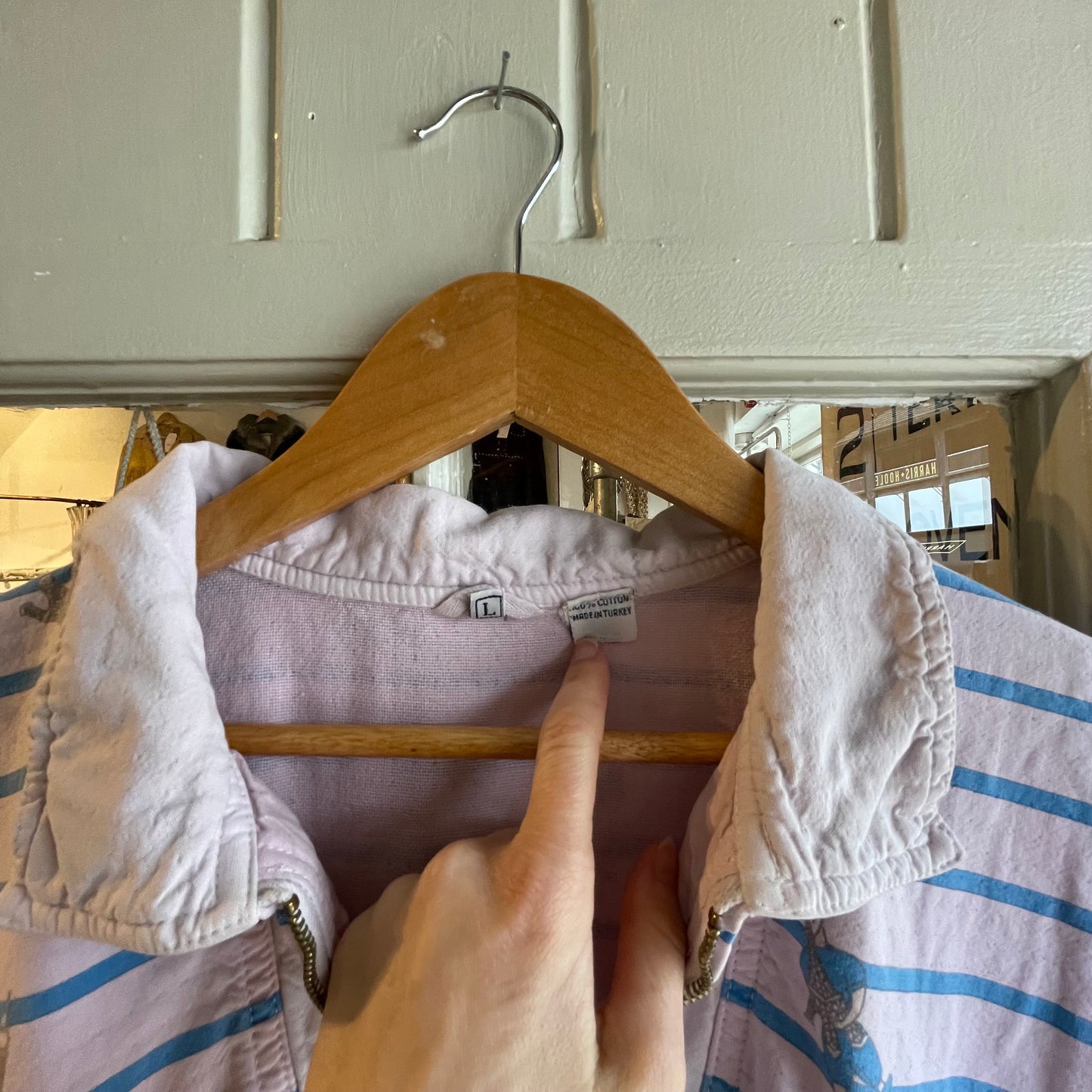 1980s Pink Stripe 1/4 Zip Detail Design Sweatshirt Jumper