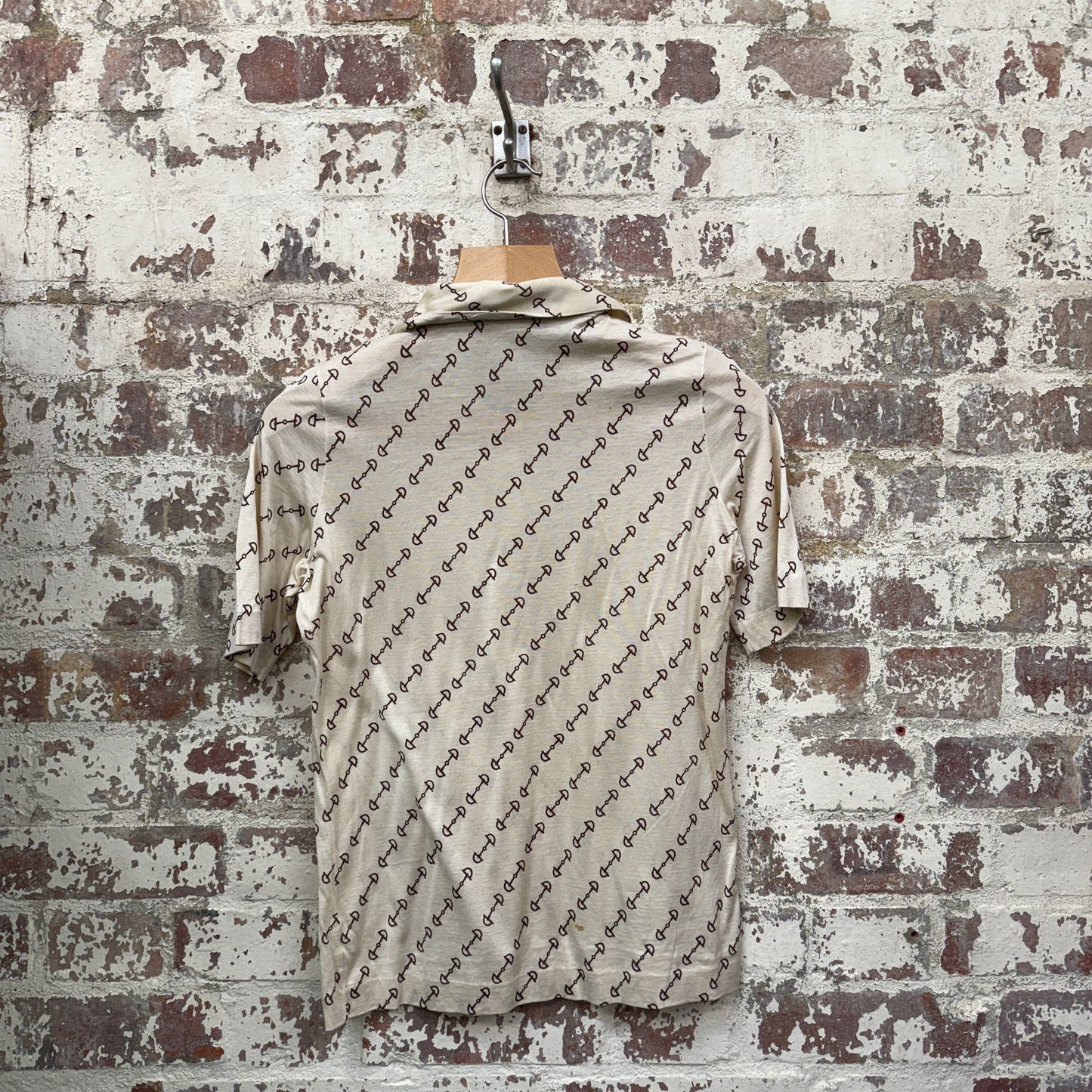 1970s Beige Patterned Polo Shirt Top