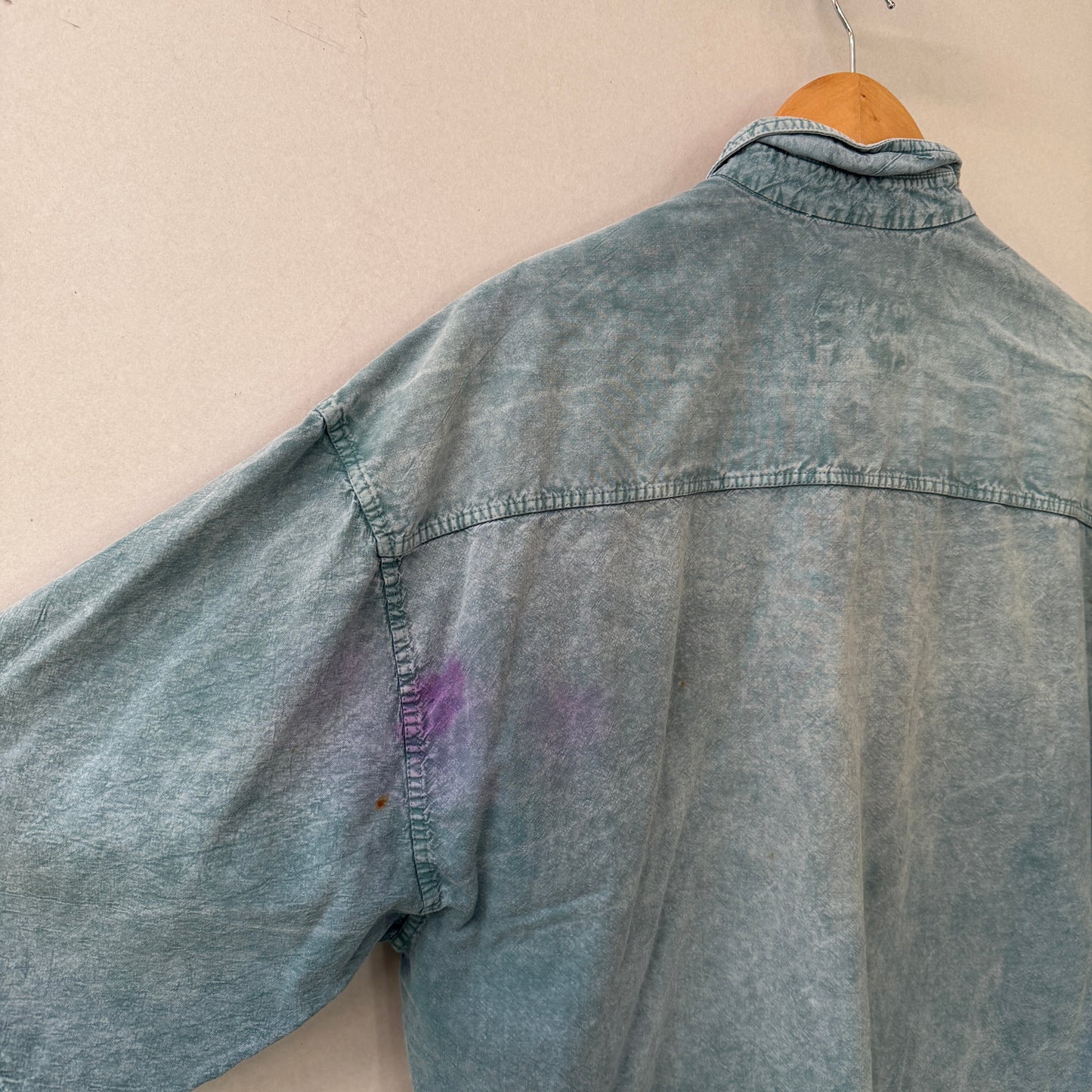 1980s Stone Wash Turquoise Button Shirt
