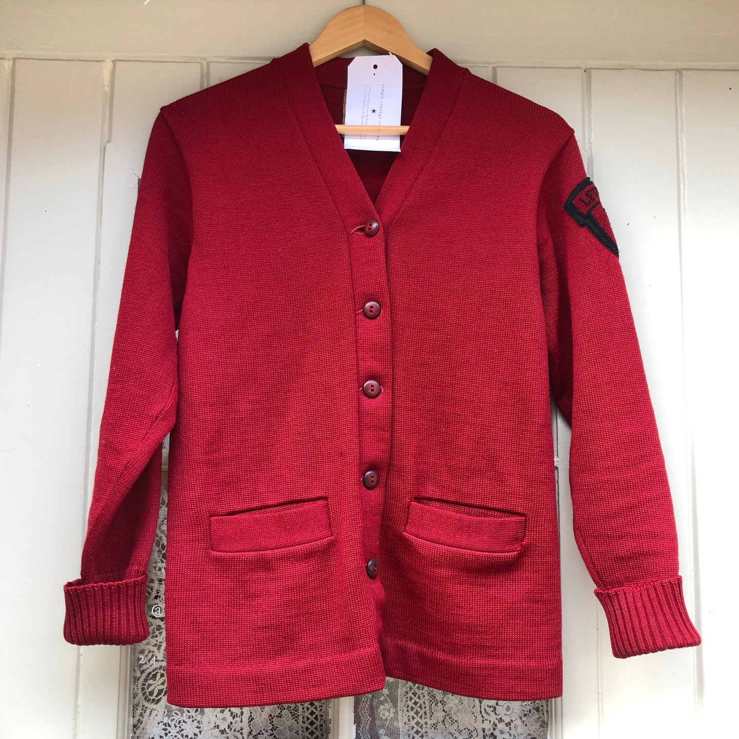 1970s Red Wool Letterman Cardigan Jumper