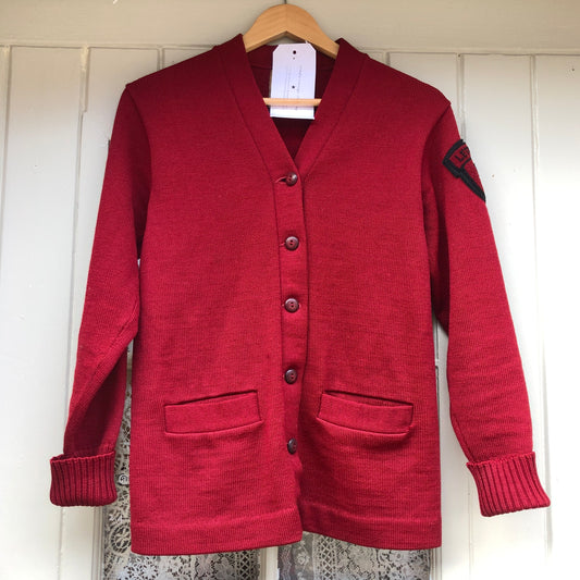 1970s Red Wool Letterman Cardigan Jumper