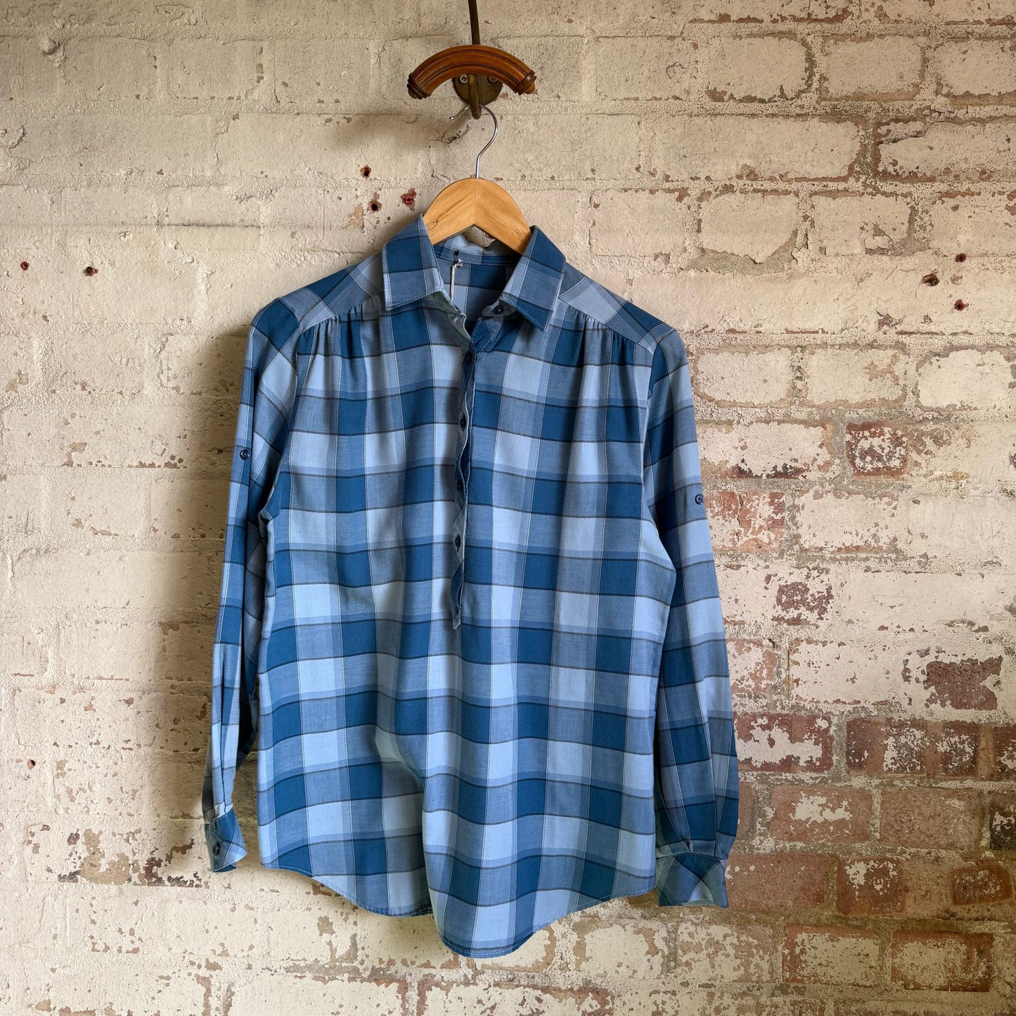 1980s Blue Checkered Button Shirt