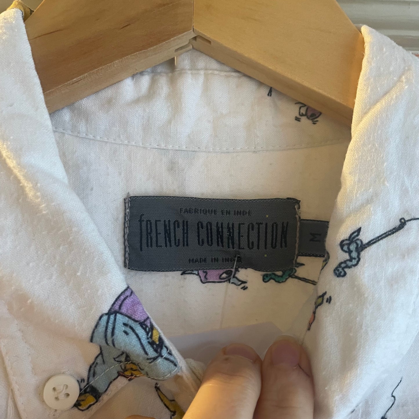 1990s White Graphic French Connection Button Shirt