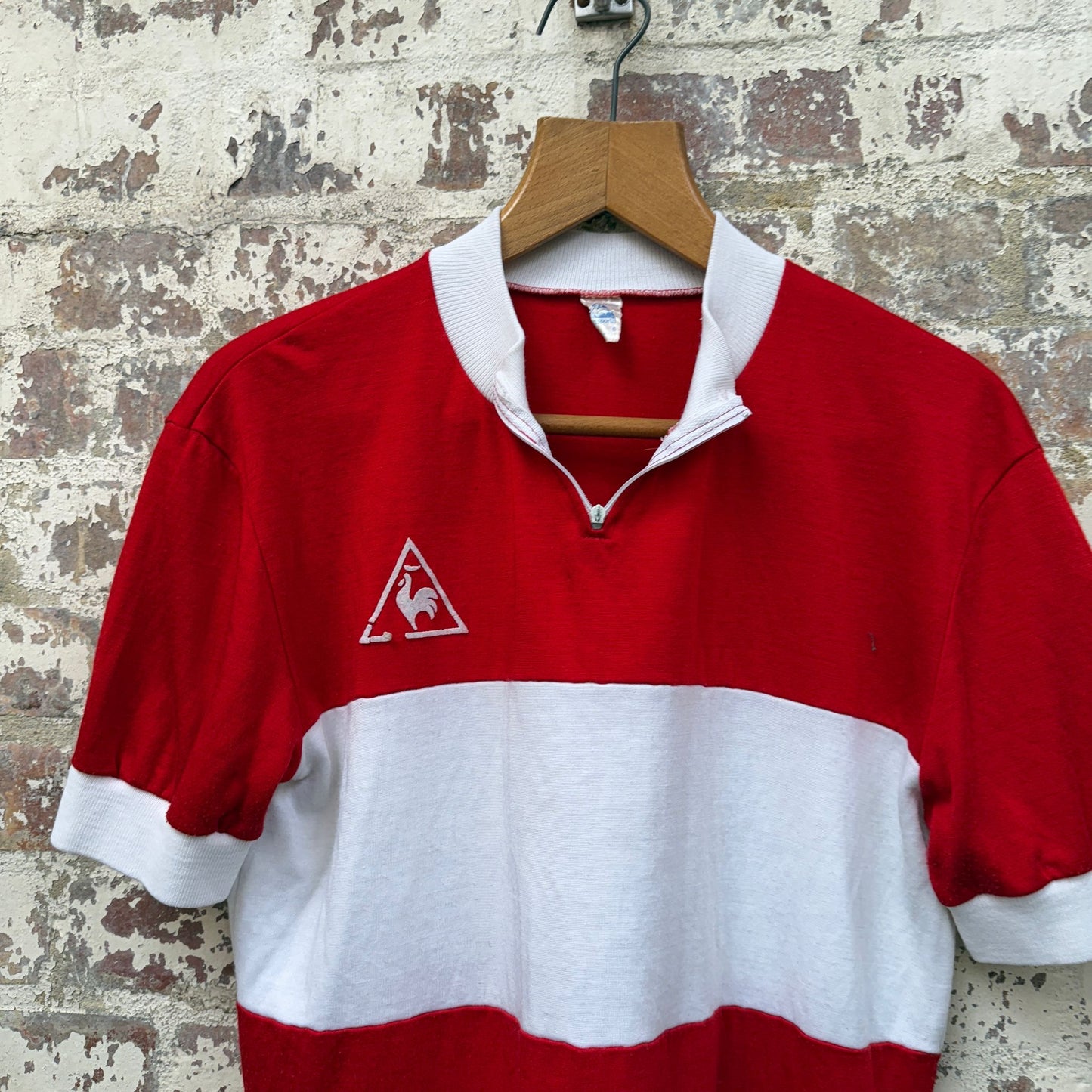 1970s Red Le Coq Sportif Cycling Zip Up Top