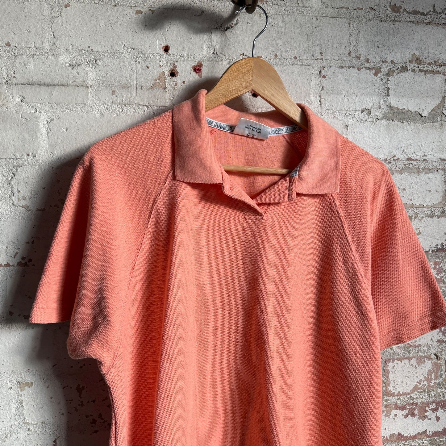 1990s Waffle Peach Polo Shirt